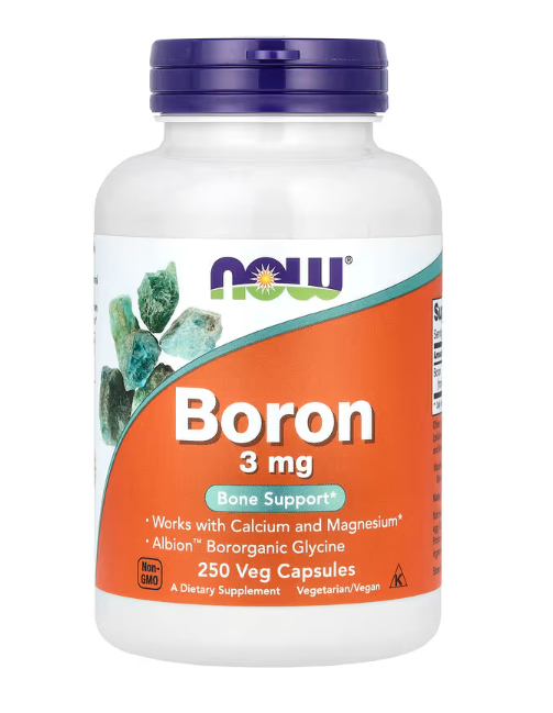 NOW Foods Boron 3 mg 250 veg capsules bottle front label