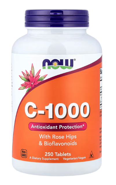 NOW Foods C-1000 with Rose Hips and Bioflavonoids vitamin C bottle 250 Tablets