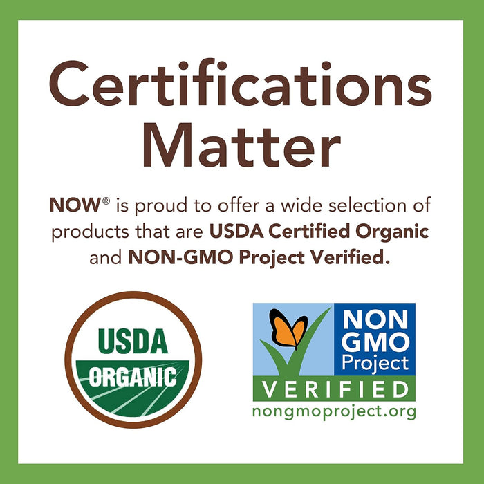 NOW Real Food Organic Raw Cacao Nibs Certification promise