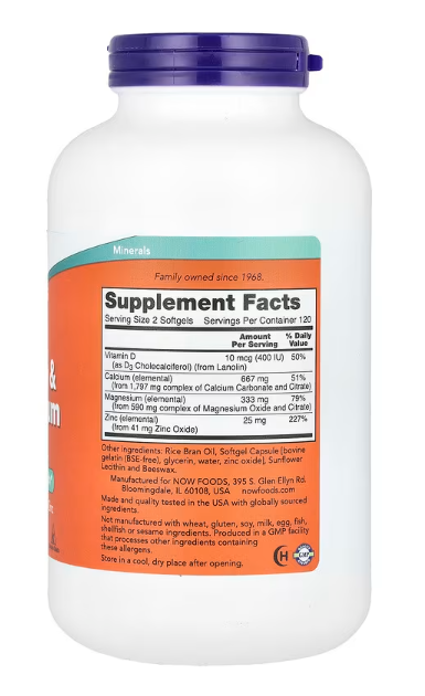 NOW Foods Calcium Magnesium Zinc + Vitamin D3