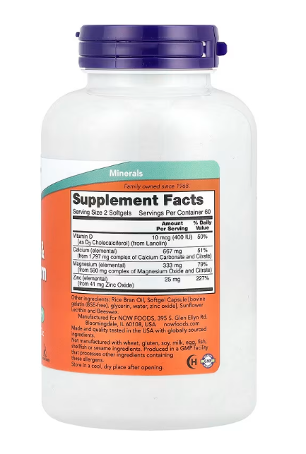 NOW Foods Calcium Magnesium Zinc + Vitamin D3