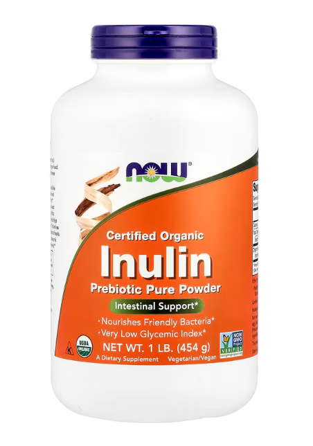 NOW Foods Certified Organic Inulin Prebiotic Pure Powder organic prebiotic fiber supplement 1 lb 454 g container