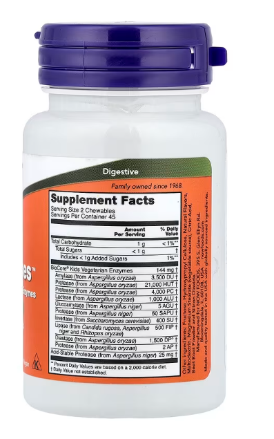 NOW Foods ChewyZymes Berry supplement facts and ingredient label 90 Chewables