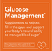 NOW Foods glucose management graphic highlighting supplements that support healthy blood sugar balance