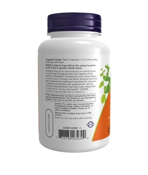 NOW Foods Cranberry Caps suggested usage label showing directions and product information