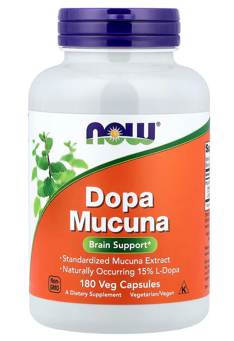 NOW Foods Dopa Mucuna 180 veg capsules bottle front label