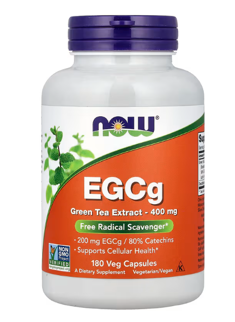 NOW Foods EGCg Green Tea Extract 400 mg 180 veg capsules antioxidant supplement bottle front label