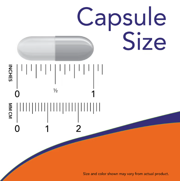 NOW Foods Indole-3-Carbinol 200 mg 60 veg capsules capsule size comparison image