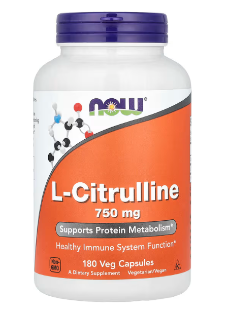 NOW Foods L Citrulline 750 mg front bottle amino acid supplement 180 Veg Capsules
