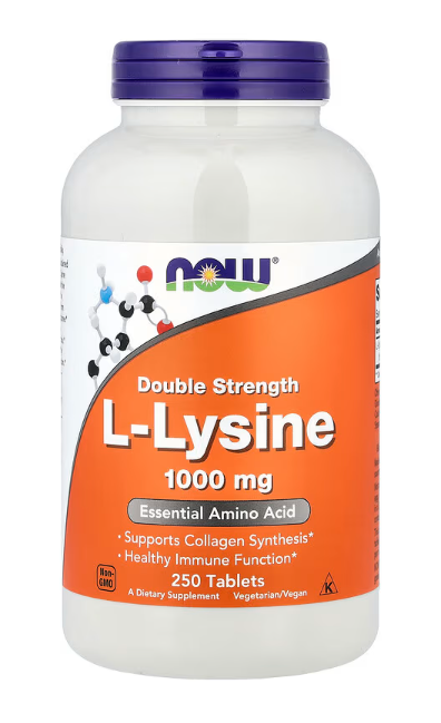 NOW Foods L-Lysine 1,000 mg 250 tablets bottle front label
