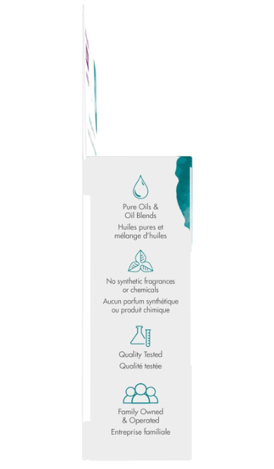 NOW Foods Let There Be Peace & Quiet Essential Oils Kit side panel showing product details and usage icons.