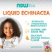 NOW Kids Liquid Echinacea immune support graphic highlighting alcohol-free and kid-friendly formula