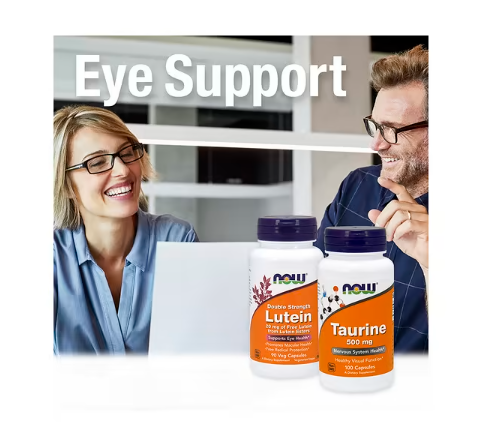NOW Supplements Lutein and Zeaxanthin eye support supplement lifestyle image with bottle display