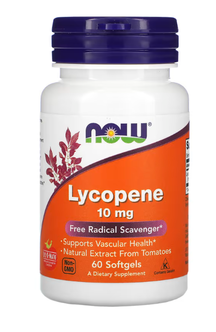 NOW Supplements Lycopene 10 mg, 60 Softgels free radical scavenger antioxidant from natural tomato extract