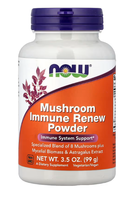 NOW Foods Mushroom Immune Renew Powder 3.5 oz bottle front label for mushroom and astragalus immune support