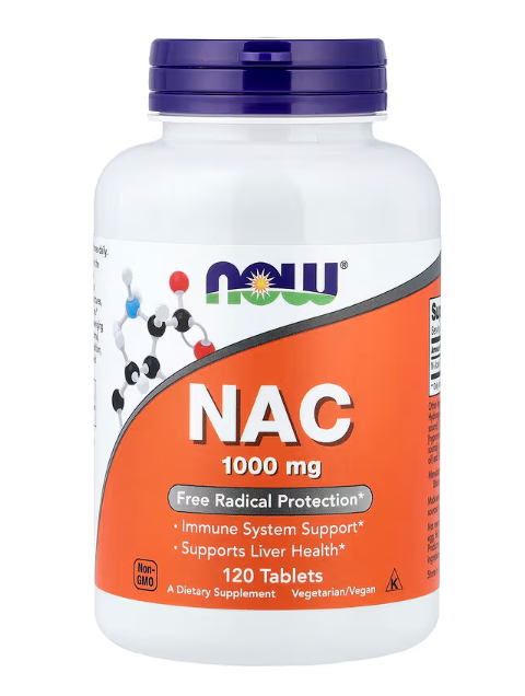 NOW Foods NAC 1,000 mg bottle front label N-Acetyl Cysteine antioxidant supplement 120 Tablets