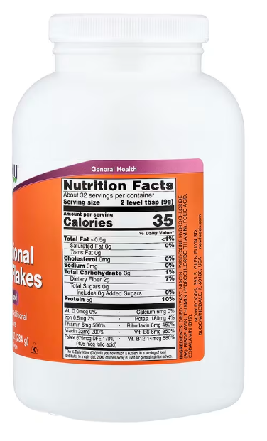 NOW Foods Nutritional Yeast Flakes supplement facts and ingredient label