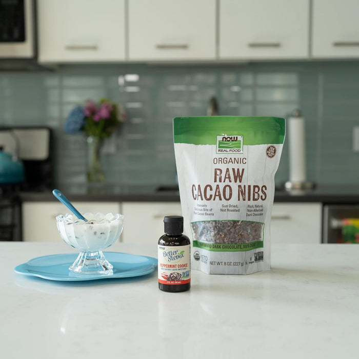NOW Real Food Organic Raw Cacao Nibs crushed cacao bean pieces 8 oz