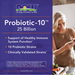 NOW Foods Probiotic-10™ 25 Billion Supplement Facts panel showing 10 probiotic strains and 25 billion CFU potency