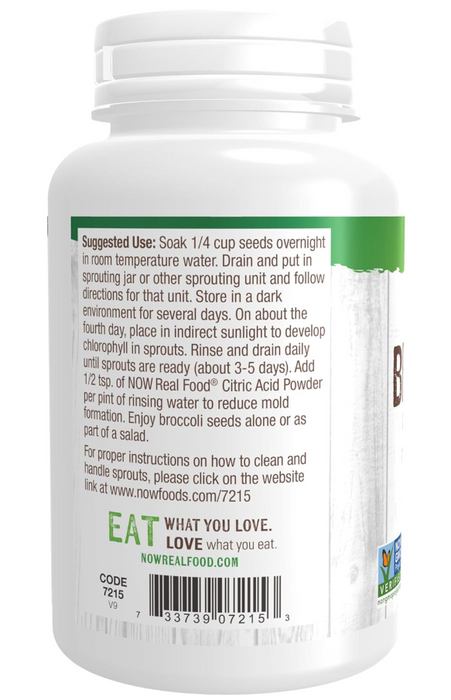 NOW Foods Real Food broccoli seeds 4 oz suggested usage label