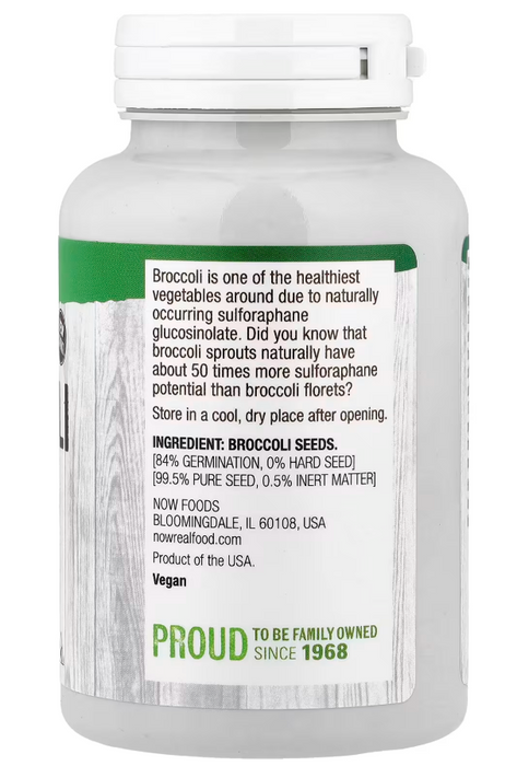 NOW Foods Real Food broccoli seeds 4 oz product information label