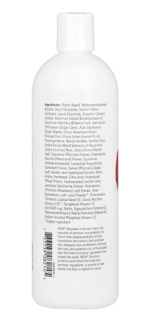 NOW Berry Full Shampoo ingredient and usage label 