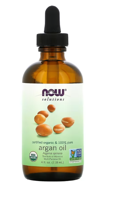 NOW Foods Solutions Certified Organic 100% Pure Argan Oil dropper bottle front label 4 fl oz