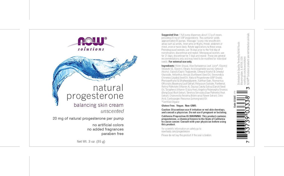 NOW Progesterone from Wild Yam cream ingredient and usage label