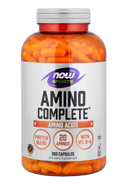 NOW Sports Amino Complete front bottle amino acid blend 360 capsules