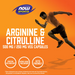NOW Sports Arginine & Citrulline 500 mg / 250 mg promotional graphic featuring athlete silhouette and nitric oxide support messaging