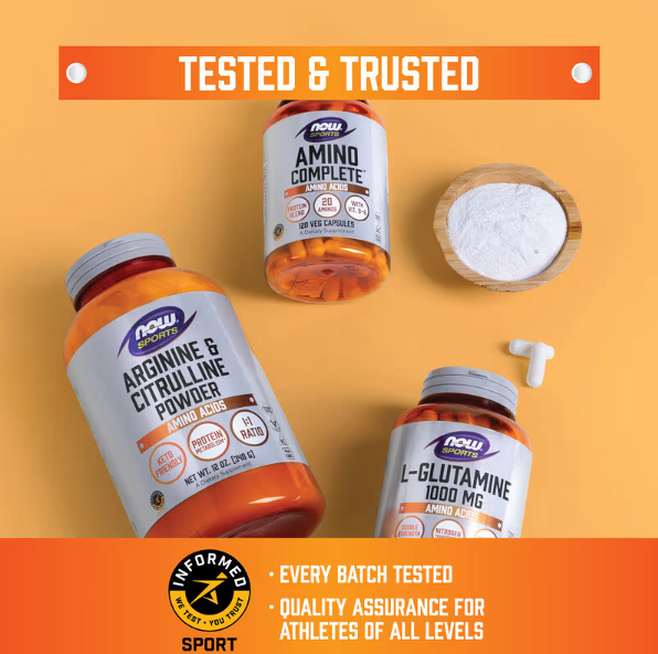NOW Sports Arginine and Ornithine capsules size and color amino acid supplement