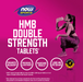 NOW Sports HMB double strength tablets graphic highlighting muscle recovery strength and endurance support