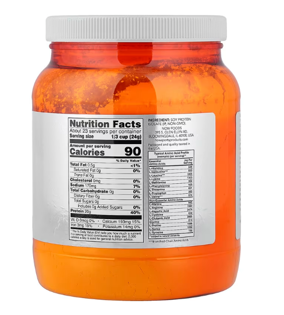 NOW Sports Soy Protein Isolate supplement facts directions label 1.2 LBS
