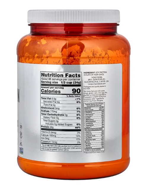 NOW Sports Soy Protein Isolate supplement facts directions label 2 LBS