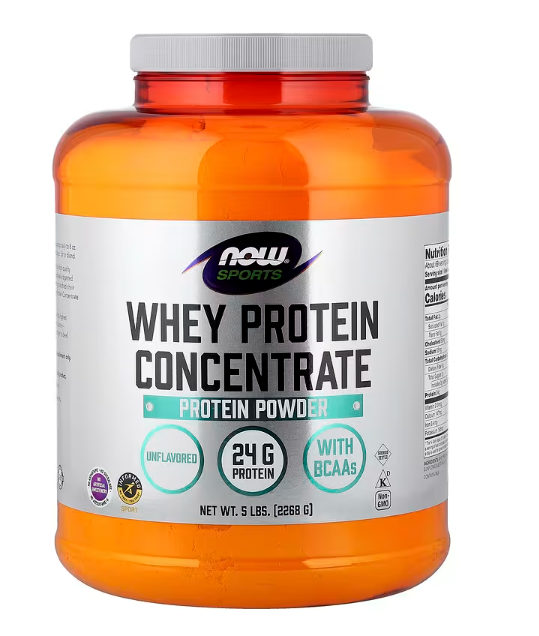 NOW Sports Whey Protein Concentrate unflavored front container 5 lb protein powder