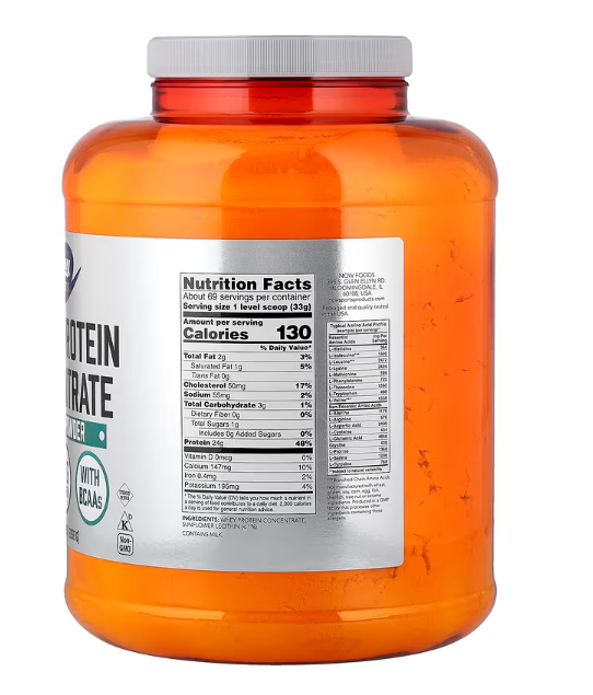 NOW Sports Whey Protein Concentrate unflavored supplement facts label 5 lb protein powder