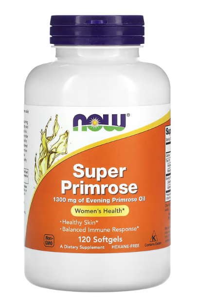 NOW Foods Super Primrose 120 softgels bottle front label 