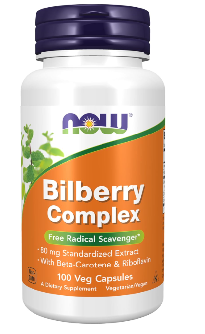 NOW Foods Bilberry Complex vegetarian capsules bottle front label 100 Veg Capsules
