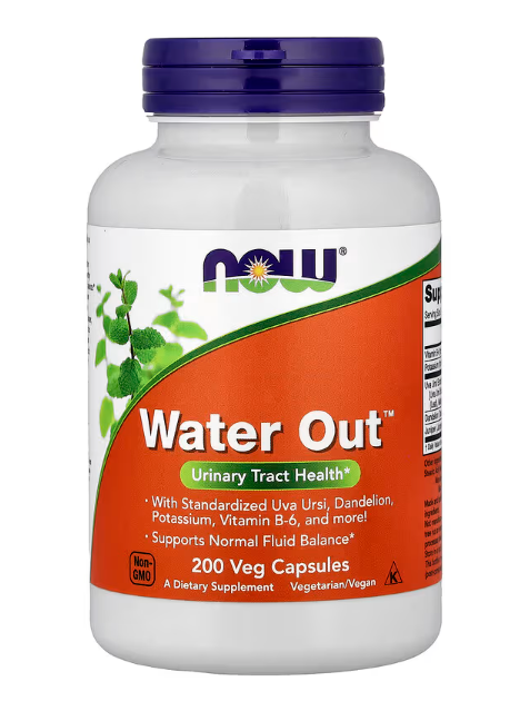 NOW Foods Water Out herbal water balance formula bottle showing front label 200 veg capsules