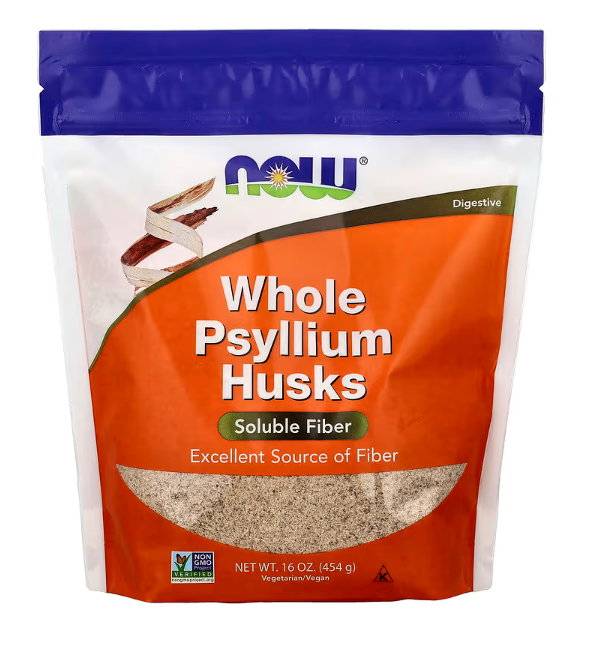 NOW Foods Whole Psyllium Husks 16 oz resealable pouch front label natural fiber supplement