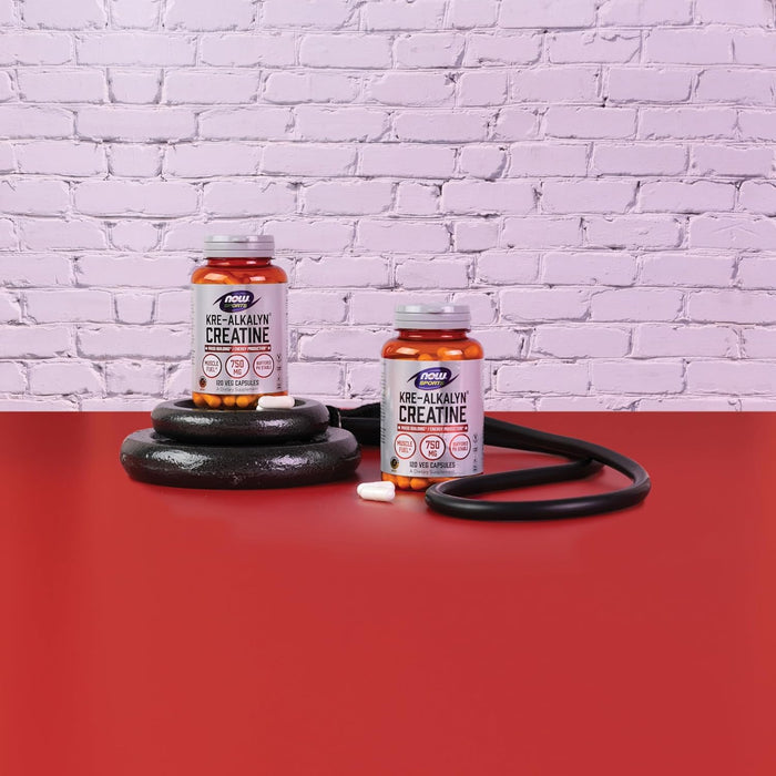 NOW Sports Kre-Alkalyn Creatine performance supplement gym setting