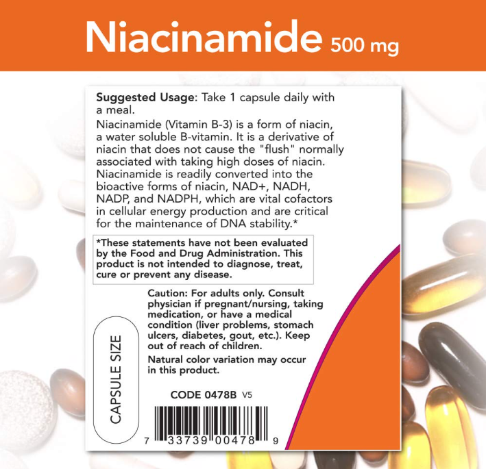NOW Foods Niacinamide 500 mg veg capsules Suggested Usage
