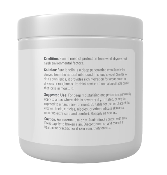 NOW Solutions Pure Lanolin 7 oz skin protectant directions and product description label