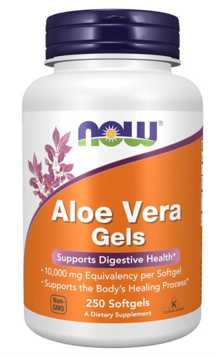 NOW Foods Aloe Vera Gels 10,000 mg 250 softgels bottle front label