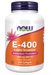 NOW Foods Vitamin E-400 IU 250 Softgels bottle with natural d-alpha tocopheryl for antioxidant support.