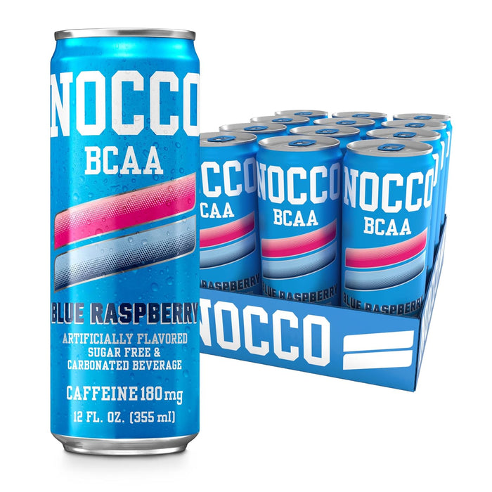 NOCCO BCAA RTD Drink Blue Raspberry – Sugar-Free, Low-Calorie BCAA Recovery Beverage with Vitamins