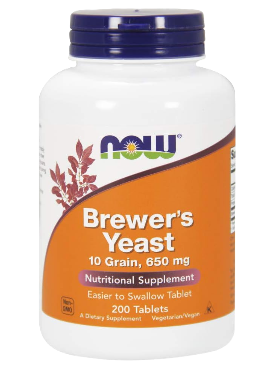NOW Foods Brewer’s Yeast 650 mg tablets bottle front label 200 Tablets

