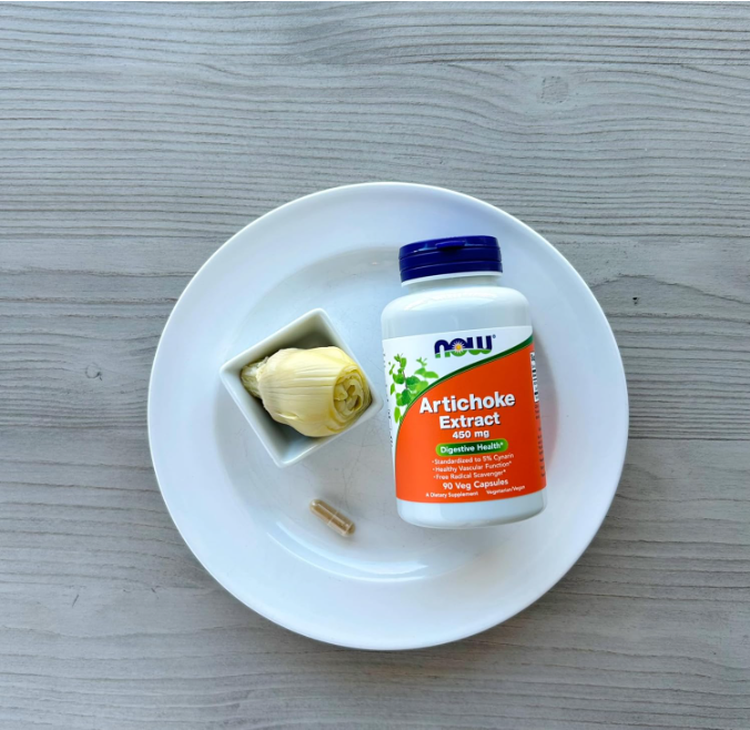 NOW Foods Artichoke Extract 450 mg Supplement Facts panel showing serving size and herbal extract details