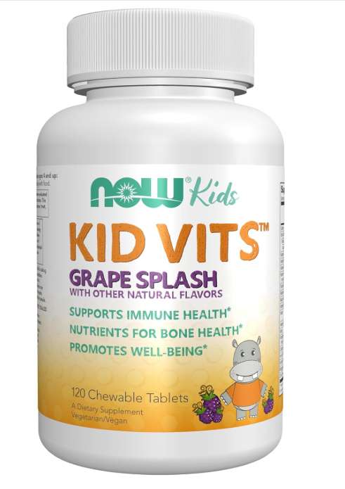 NOW Foods Kids Kid Vits chewable Grape Splash 120ct multivitamin bottle front label
