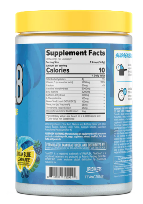 Finaflex Stimul8 + Creatine Pre-Workout Supplement Facts Ocean Blue Raspberry | TigerFitness.com